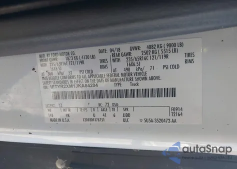 2018 Ford Transit-250 z USA, uszkodzony, nr VIN 1FTYR2XM1JKA84204